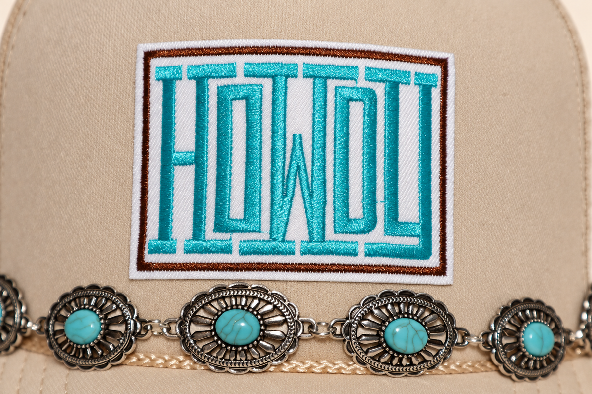 Howdy Turquoise Concho Trucker Hat