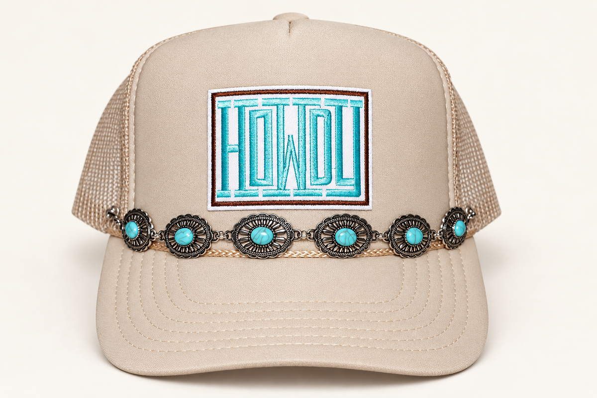 Howdy Turquoise Concho Trucker Hat