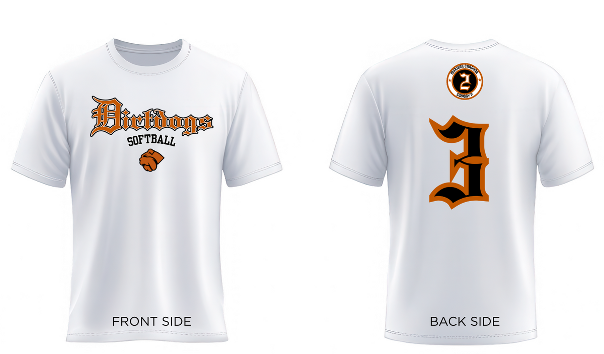 Cen Cal Dirtdogs player Performance Tee white- Personalized